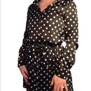 Silk polka dot long sleeve dress